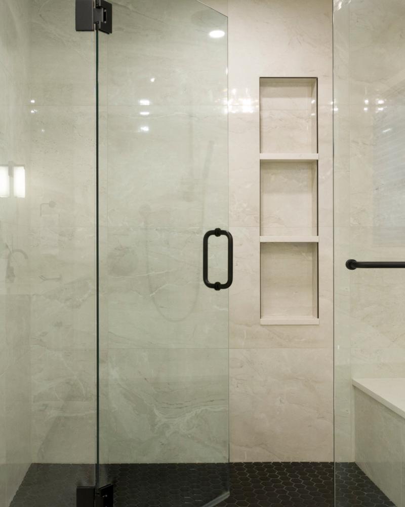 Walk-In Shower With Warm Neutral Tile