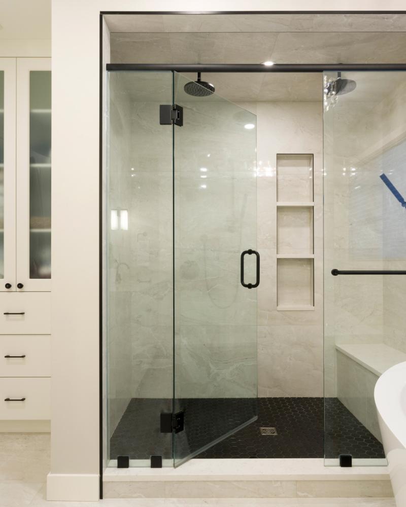Walk-In Shower With Warm Neutral Tile