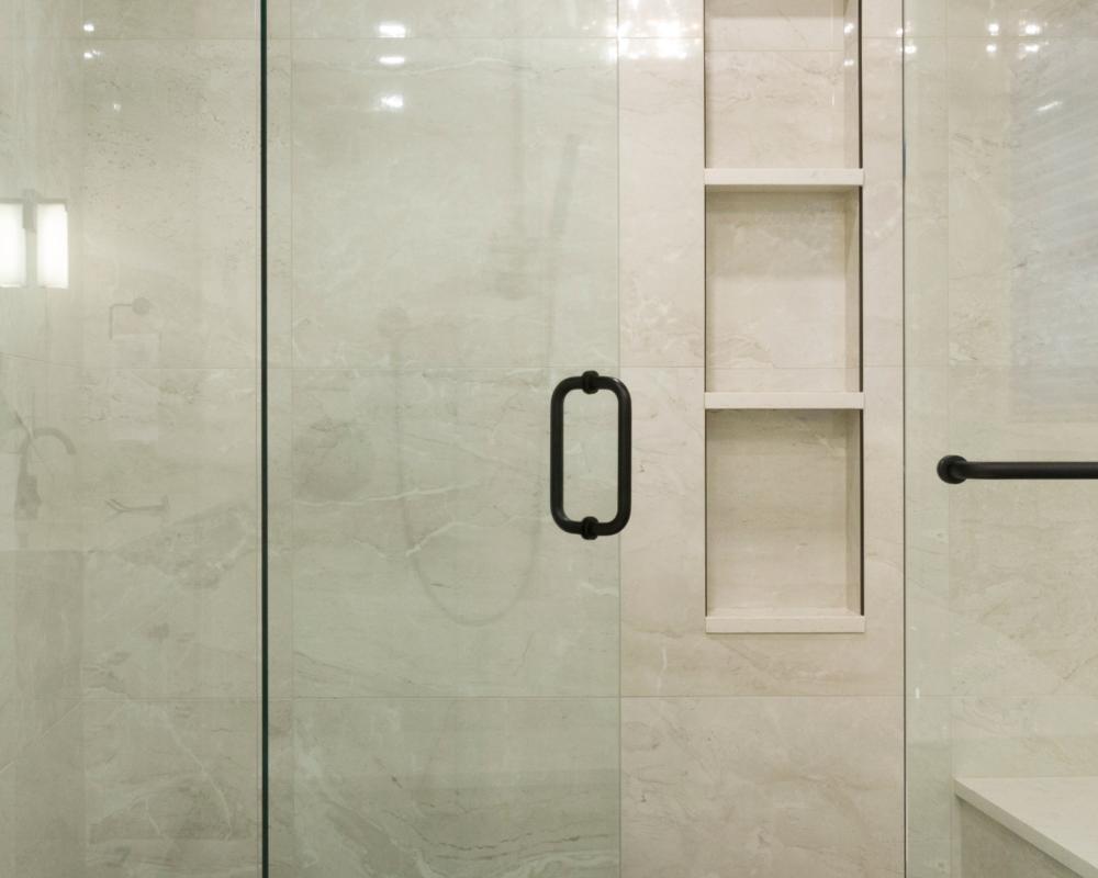 Walk-In Shower With Warm Neutral Tile